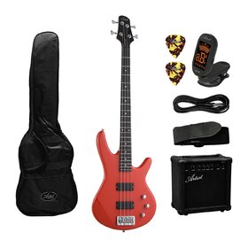 Artist AG105RD Solid Red Electric Bass Guitar + Amp and Accessories
