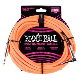 Ernie Ball 6067 25ft. (7.62m) Neon Orange Braided Instrument Cable - 1 Right Angle