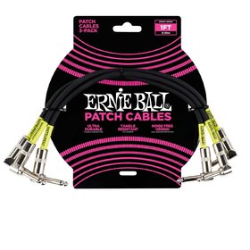 Ernie Ball 6075 1 feet Black Right Angled Patch Cable 3 Pack