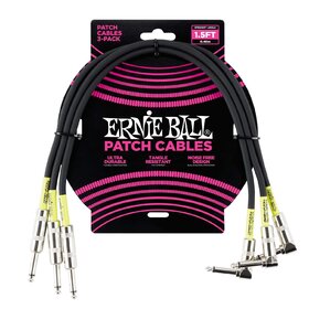 Ernie Ball 6076 1.5 feet Black Right Angled Patch Cable 3 Pack