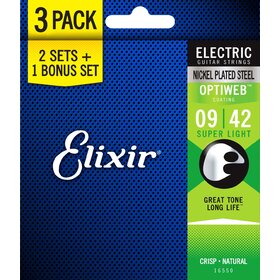 Elixir 16550 9-42 Optiweb Nickel Plated Electric Strings 3 Pack