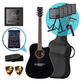 Artist LSPCEQ Black Beginner Acoustic Electric Guitar Ultimate Pack