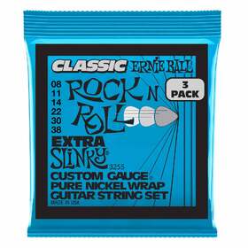 Ernie Ball 3255 8-38 Extra Slinky Classic Rock N Roll Pure Nickel 3 Pack