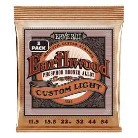 Ernie Ball 3545 Earthwood Phosphor Bronze Acoustic Guitar Strings 3 Pack