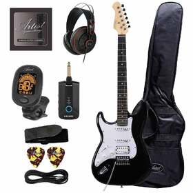 Artist AS1 Left Handed Black Electric Guitar w/ Accessories, Nux MP3 & Headphones