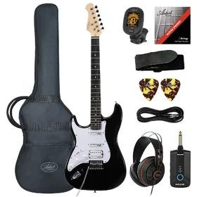 Artist AS1 Left Handed Black Electric Guitar w/ Accessories, Nux MP3 & Headphones