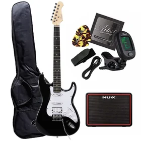 Artist AS1 Black Electric Guitar w/HSS Pickups, Accessories & Nux MightyLite BT