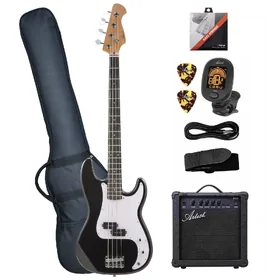 Artist APG Black Bass Guitar w/ Accessories & 15W Amp