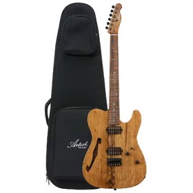Artist LimbaSH Semi-Hollow Natural Electric Guitar w/ Humbucker Pickups & Padded Bag