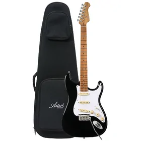 Artist AS50 Black Electric Guitar w/ Single Coil Pickups & Padded Bag
