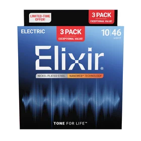 Elixir 16567 Nanoweb 10-46 Nickel-Plated Steel Electric Guitar Strings 3 Pack