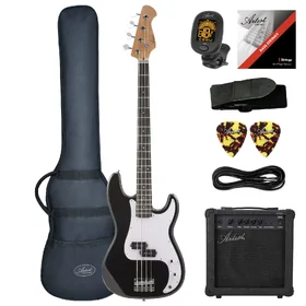 Artist APG Black Bass Guitar w/ Accessories & 15 Watt Amp