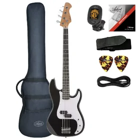 Artist APG Black Bass Guitar w/ Pickguard & Accessories