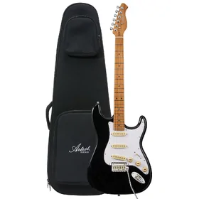 Artist AS50 Black Electric Guitar w/ AntiHum Pickups & Padded Bag