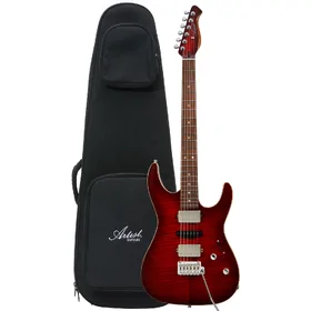 Artist AS94 Cherry Flame Hybrid Active Passive Electric Guitar & Padded Bag