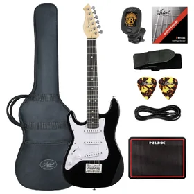 Artist AS34 Black Left Handed 3/4 Size Electric Guitar & Nux MightyLite BT