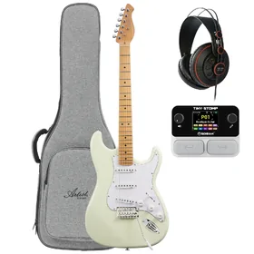 Artist AS10V2 Vintage White Electric Guitar w/ Padded Bag, Soran Tiny Stomp & Headphones