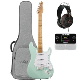 Artist AS10V2 Vintage Green Electric Guitar w/ Padded Bag, Soran Tiny Stomp & Headphones