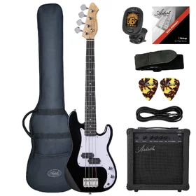 Artist APG34 Black 3/4 Size Bass Guitar w/ Accessories & 15 Watt Amp