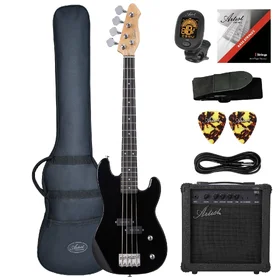 Artist APB Black Bass Guitar w/ Accessories & 15 Watt Amp