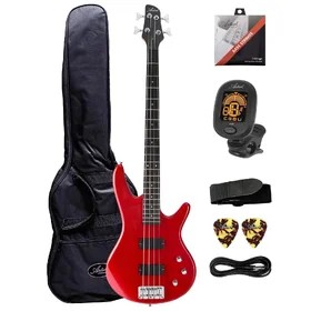 Customer Returned Artist ABA200 Red Bass Guitar w/ Accessories