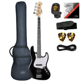 Customer Returned Artist AJB Black Bass Guitar w/ Accessories