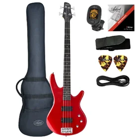 Damaged Artist ABA200 Red Bass Guitar w/ Accessories