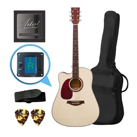 Customer Returned Artist LSPCNTL Left Handed Acoustic Guitar Pack with Cutaway