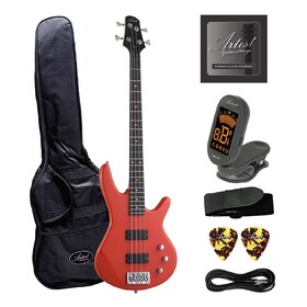 Customer Returned Artist AG105RD Electric Bass Guitar Plus Accessories - Solid Red