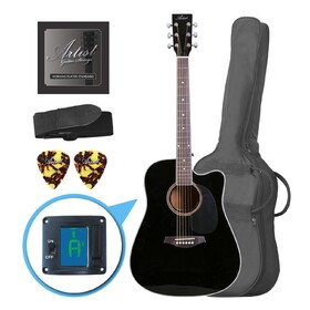 Customer Returned Artist LSPCBK Beginner Acoustic Guitar Pack With Cutaway - Black